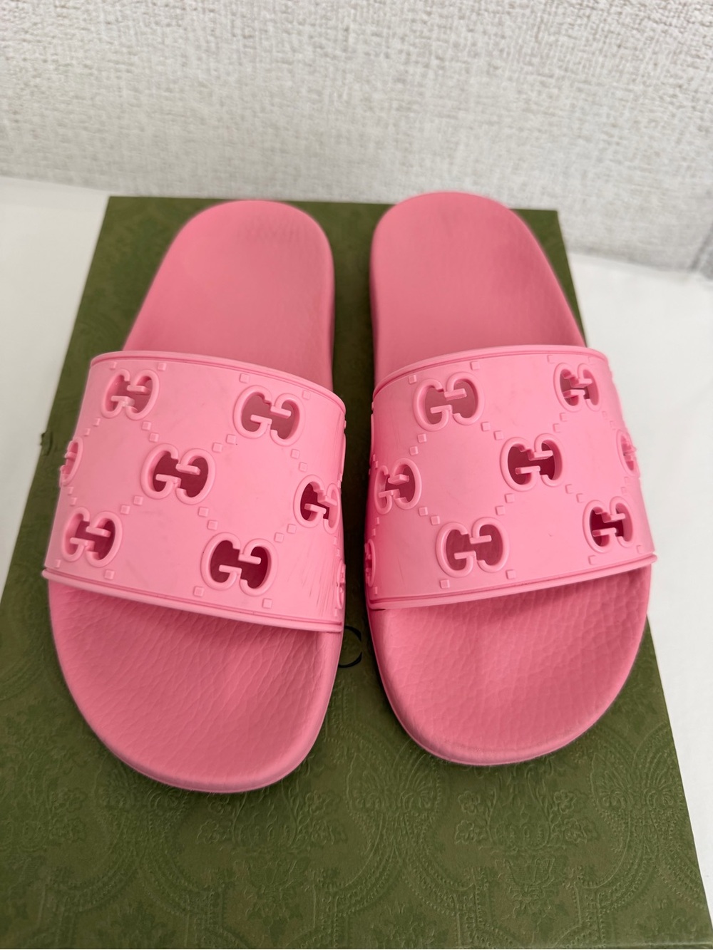 Gucci Pink GG Embossed Slide Sandals
